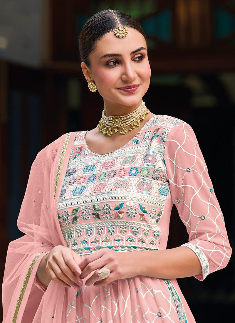 Embroidered Pink Suit With Crushed Palazzo Free Shipping Best Seller