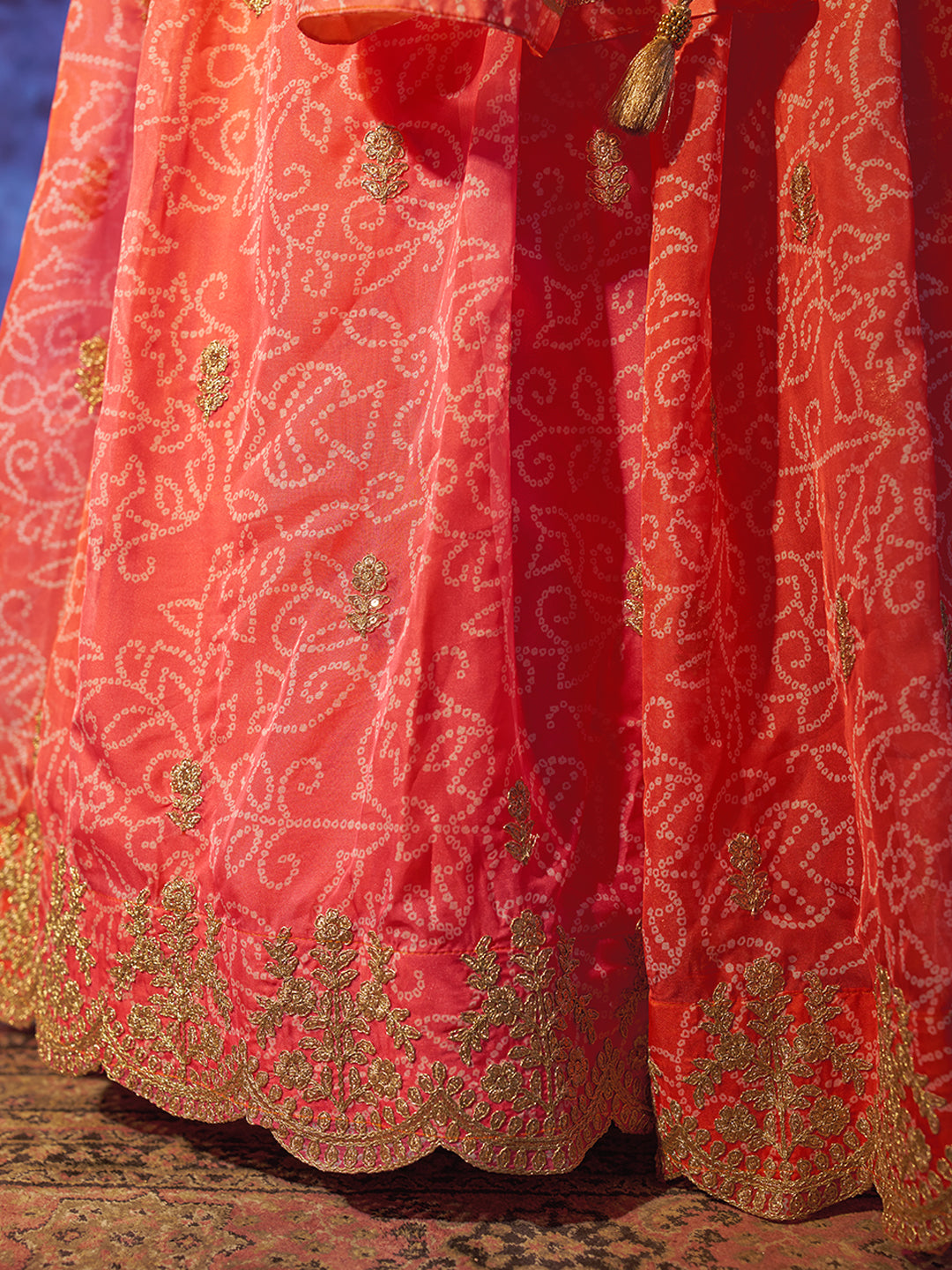 Gorgeous Orange Printed or Embroidered Organza Lehenga Choli Free Shipping Manchester