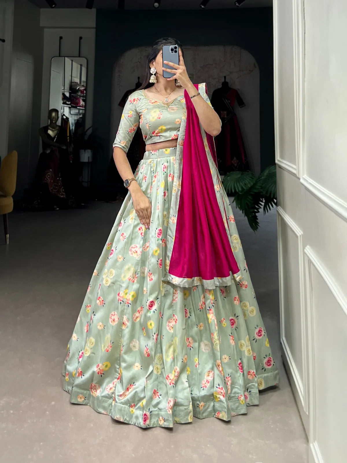 Attractive Floral Printed Silk Designer Lehenga Choli Sale New