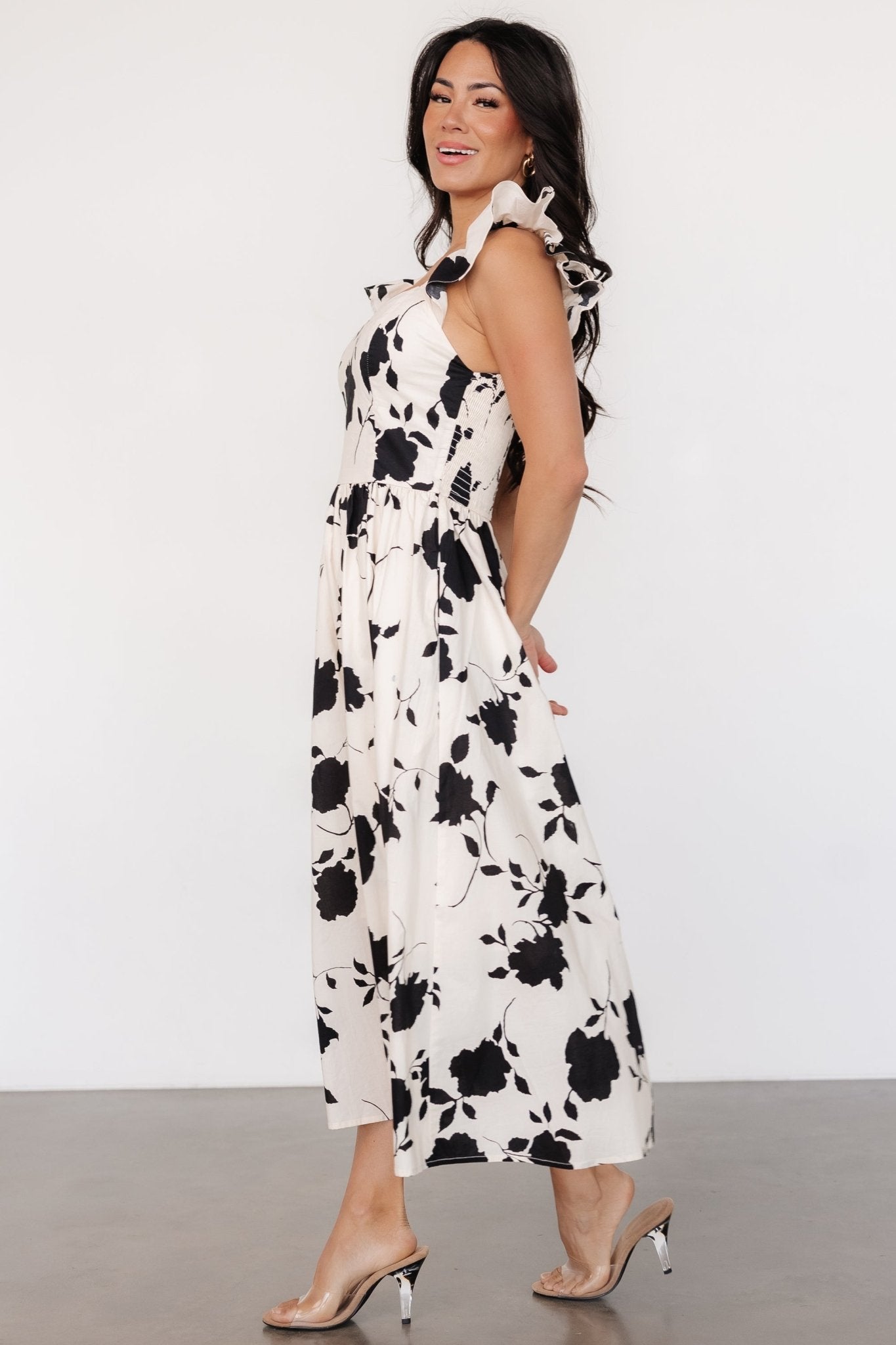 Bridget Midi Dress | Ivory + Black Floral Collections Cheap Pice