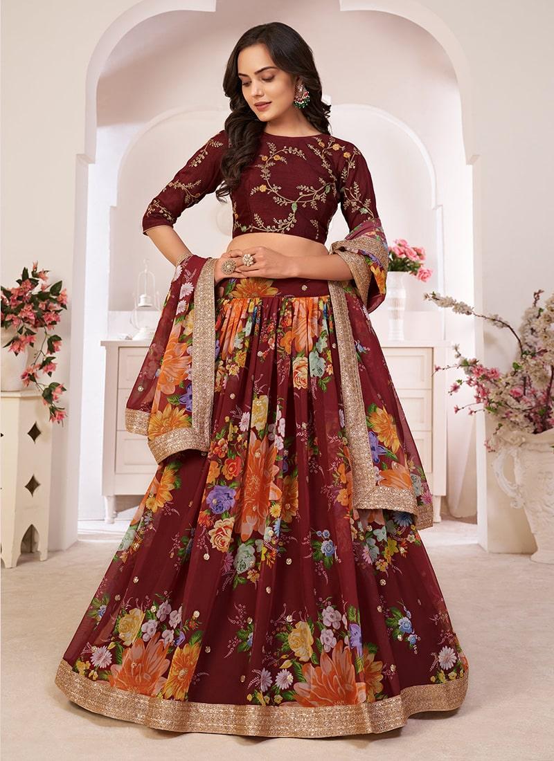 Maroon Color Georgette Material Floral Print Lehenga Buy Cheap Best Pices