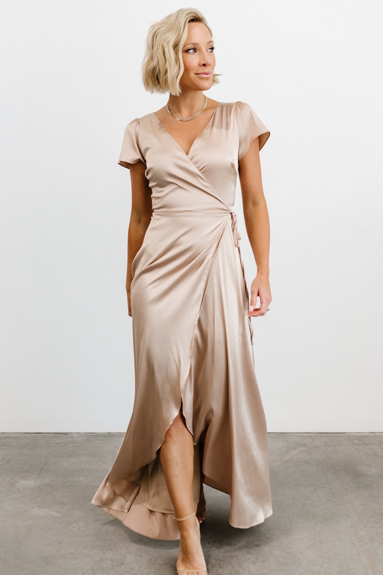 Krystal Satin Wrap Gown | Champagne Cheapest Pice