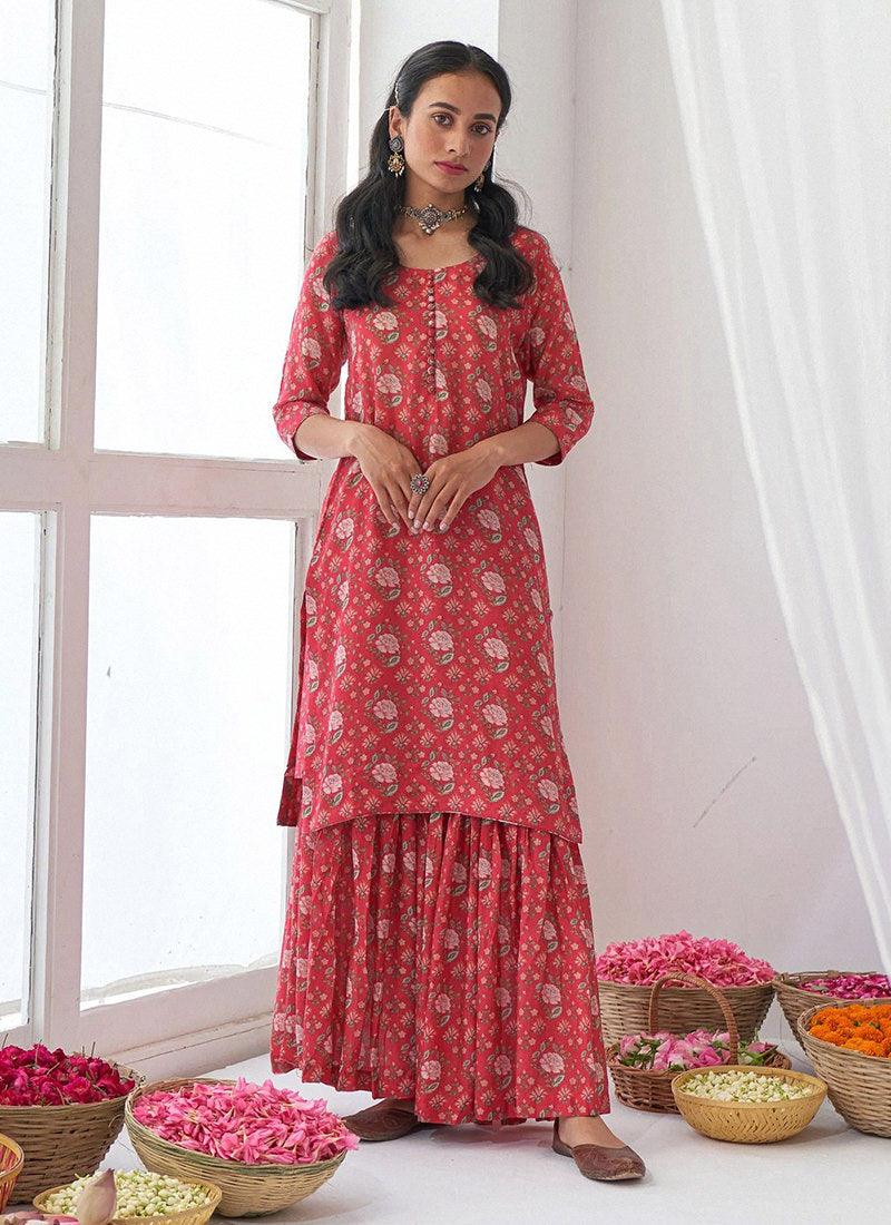 Digital Printed Red Pakistani Sharara Sale Wide Range Of