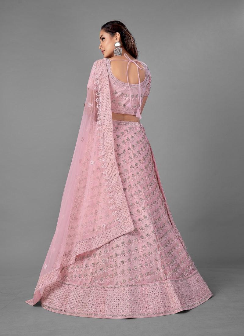 Stunning Pink Color Soft Net Base Heavy Work Bridal Lehenga With Same Color Blouse With Dupatta Set Cheap Sale Comfortable