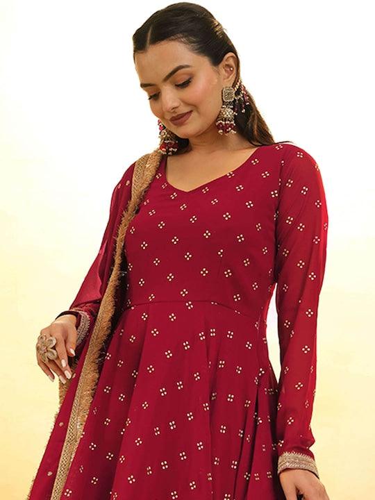 Red Georgette ready-to-wear salwar suit with dupatta Cheap Sale Big Discount