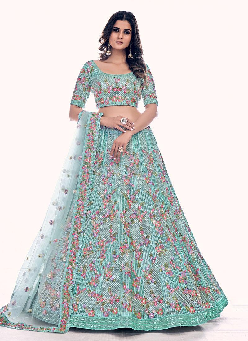 Heavy Embroidered Firozi Wedding Lehenga Cheap With Mastercard