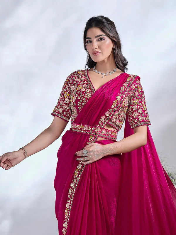 Phenomenal Pink Ready To Wear To Tone Satin Silk Saree For Sale Cheap Online