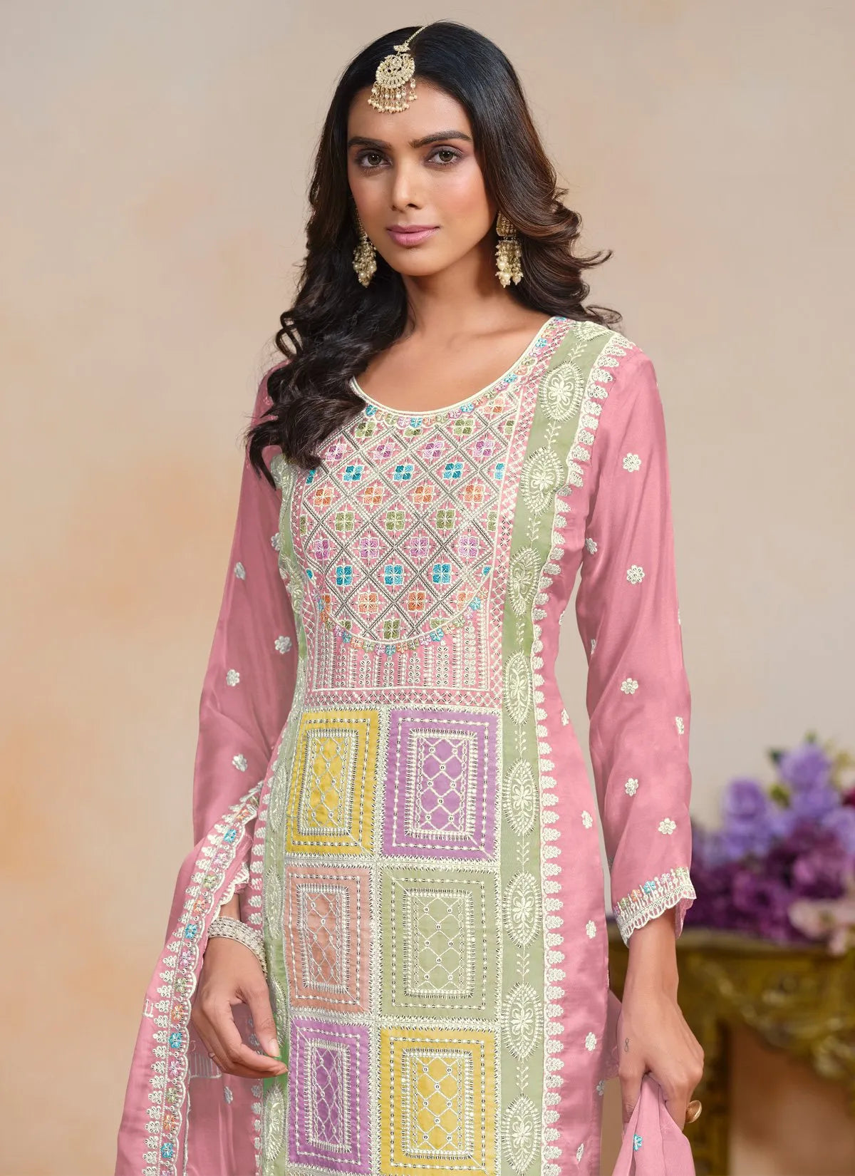 Magical Light Pink Embroidered Organza Salwar Kameez Countdown Package