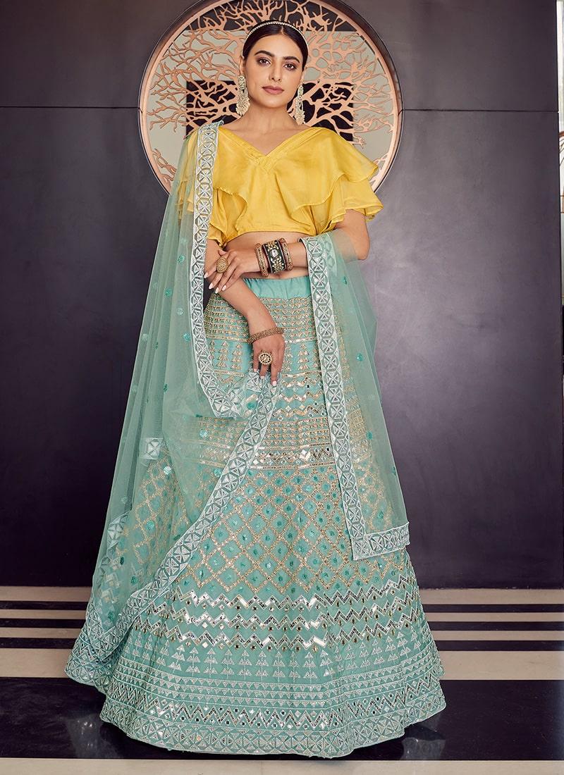 Organza Base Gota And Zari Work Turquoise Color Lehenga Pre Order