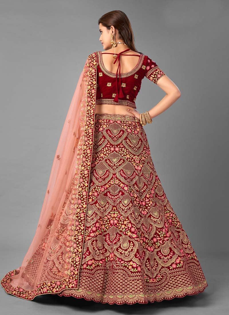 Velvet Fabric Resham And Dori Work Maroon Color Lehenga Choli Cheap Sale Enjoy