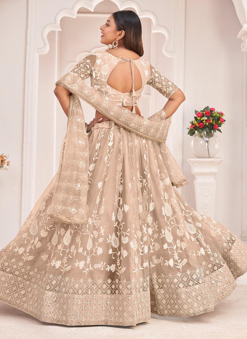 Embroidered Beige Soft Net Lehenga Clearance Classic