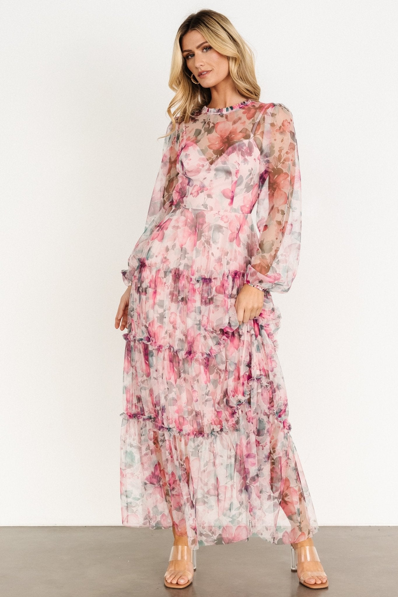 Stephanie Tiered Maxi Dress | Mauve Floral Best Place