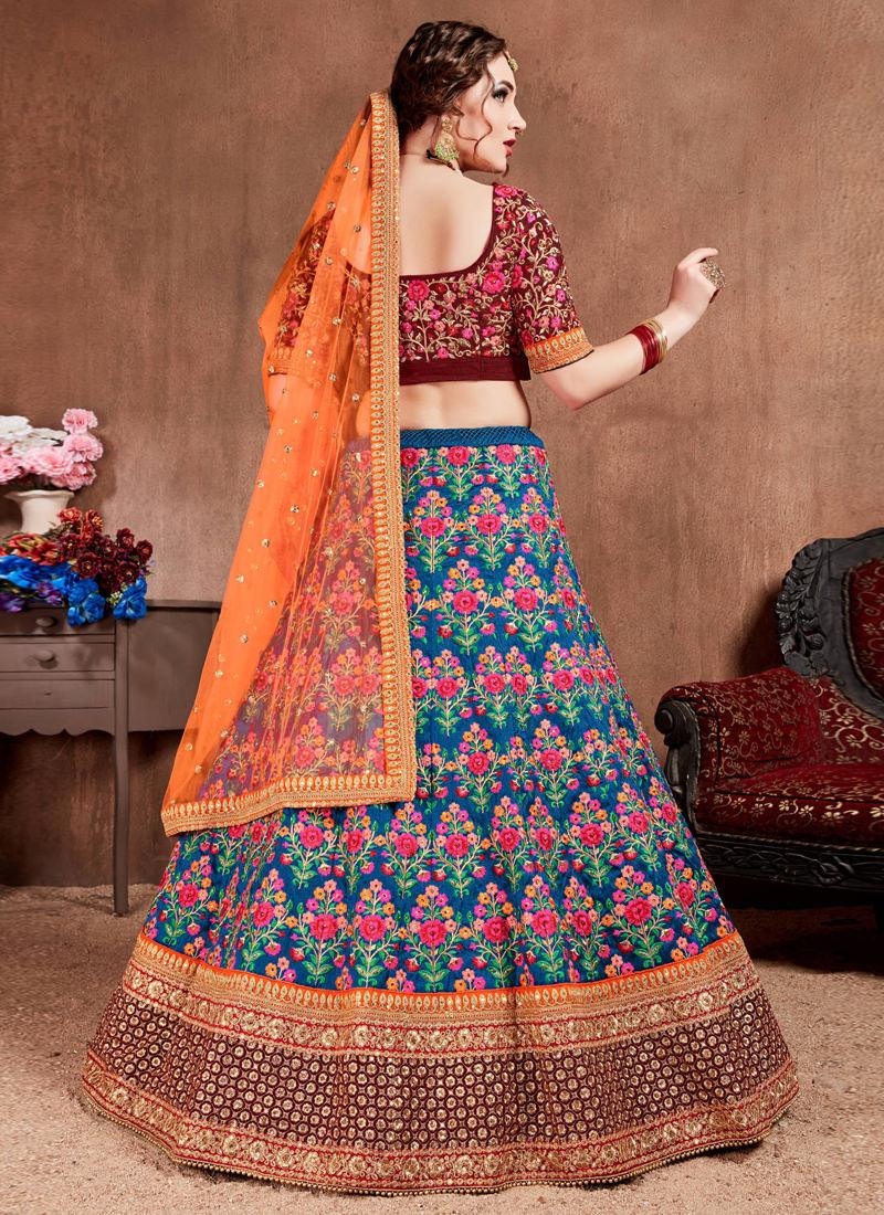 Majestic Blue Silk Base Embroidered Flared Trendy Lehenga Choli Perfect