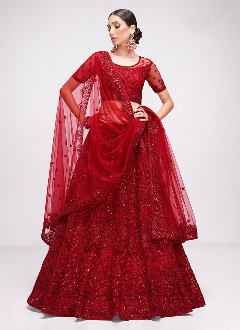 Red Color Soft Net Wedding Lehenga Discount Best Pices