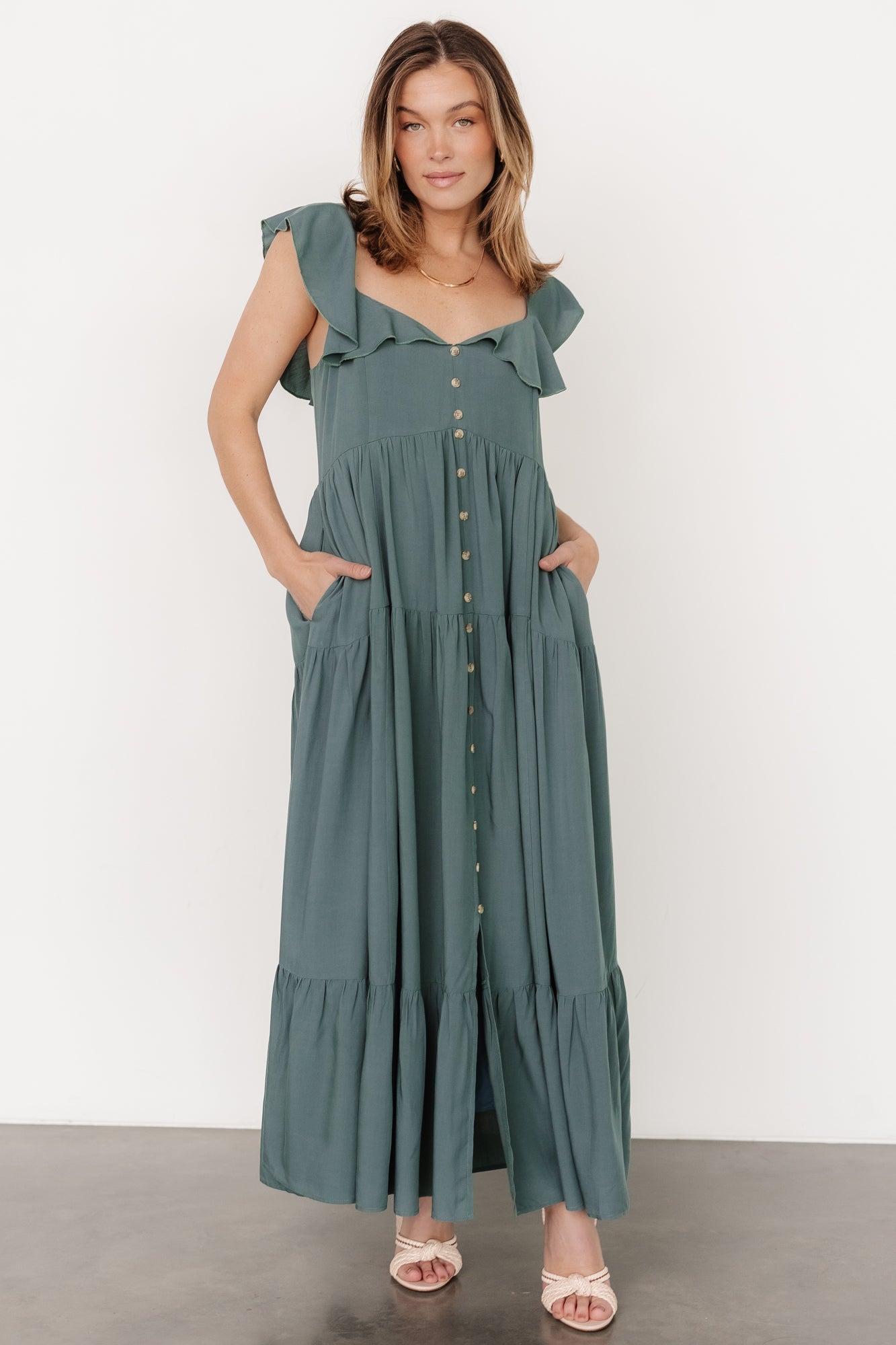 Ellie Ruffle Top Dress | Deep Teal Cheap Usa Stockist