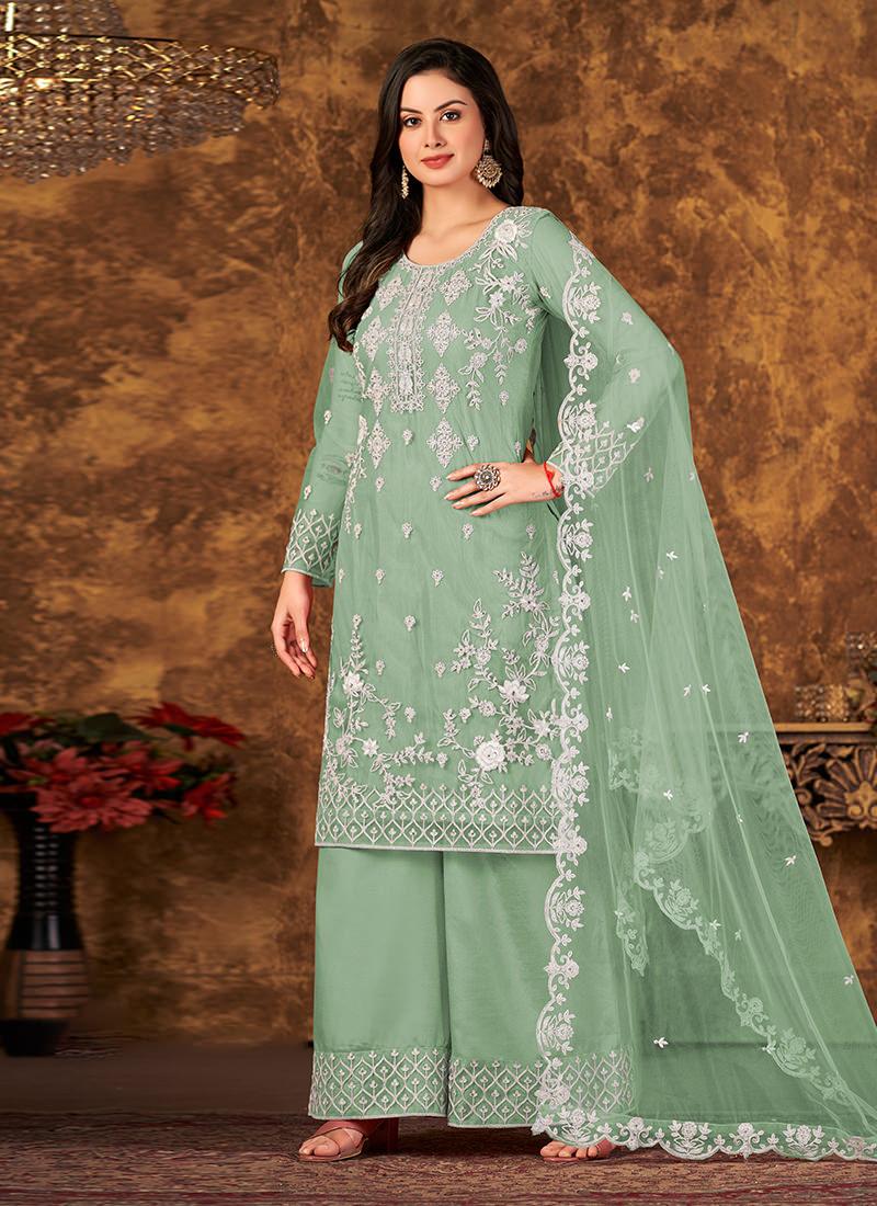 Embroidery With Pearl Work Green Palazzo How Much