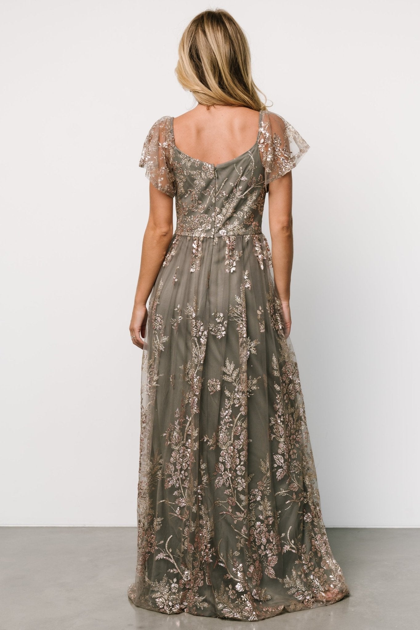 Corinne Shimmer Maxi Gown | Dark Sage + Rose Gold Marketable Cheap Pice