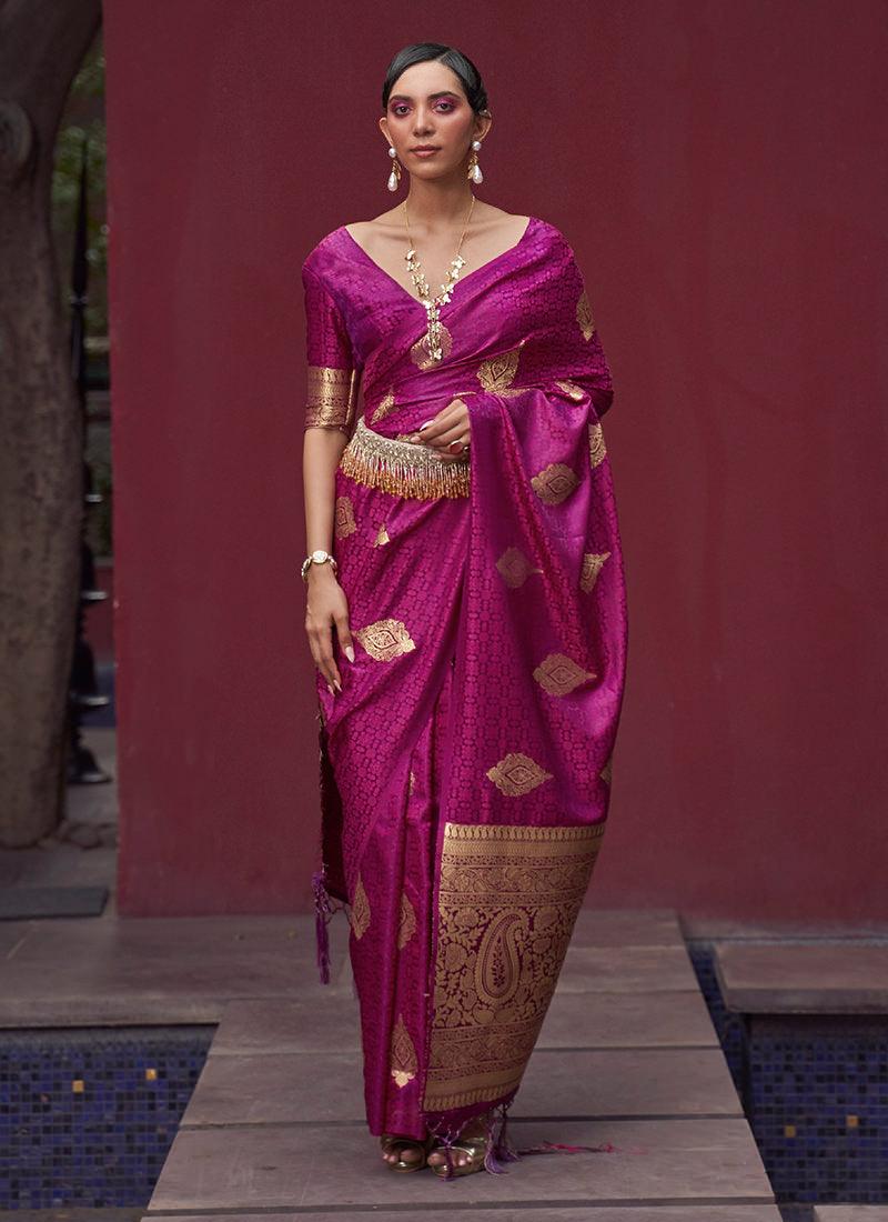 Silk Weaving Dark Pink Satin Classic Saree Wholesale Pice Cheap Online