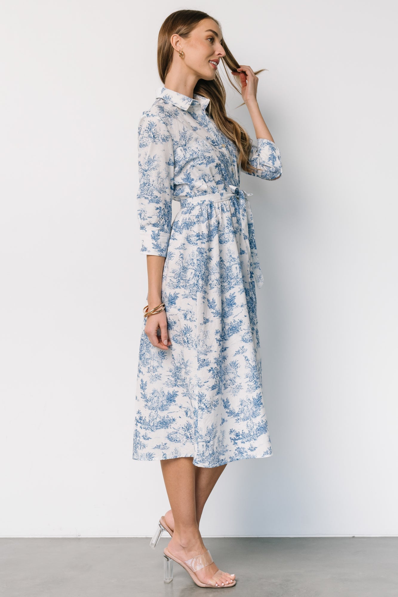 Chantelle Button Midi Dress | Off White + Blue Print Cheap In China