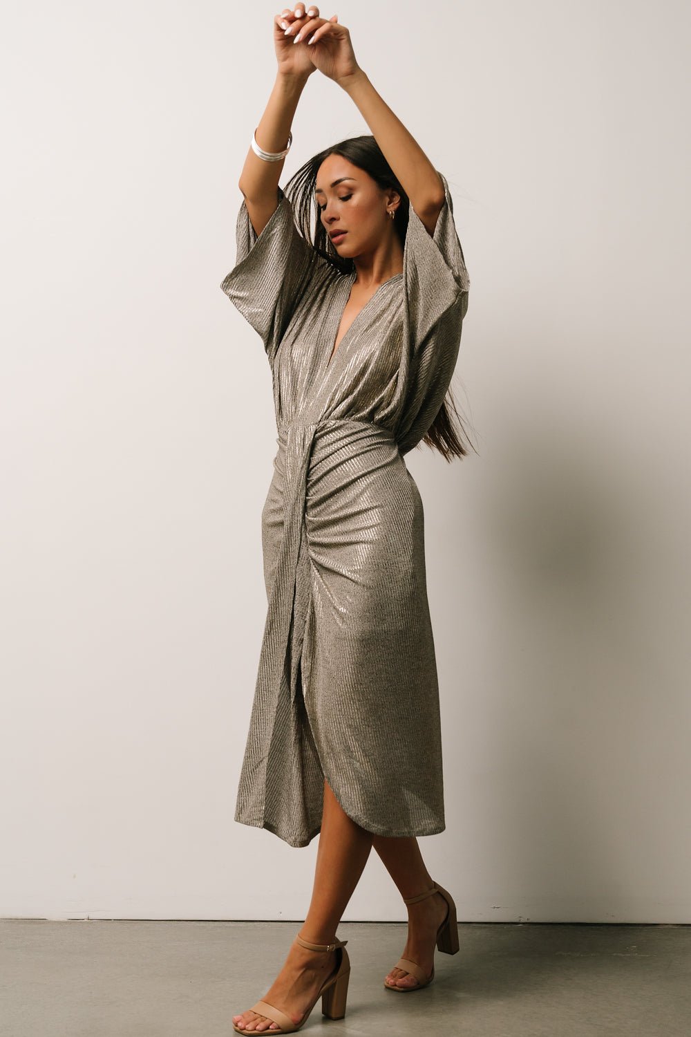 Ciara Ruched Midi Dress | Silver Metallic Cheap With Mastercard