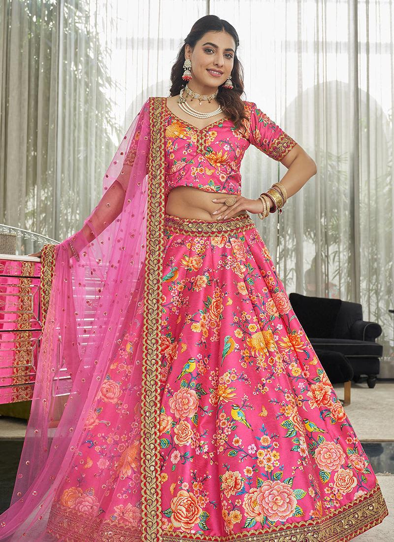 Art Silk Fabric Embroidered Dark Pink Floral Lehenga Cheap Sale Footlocker Pictures