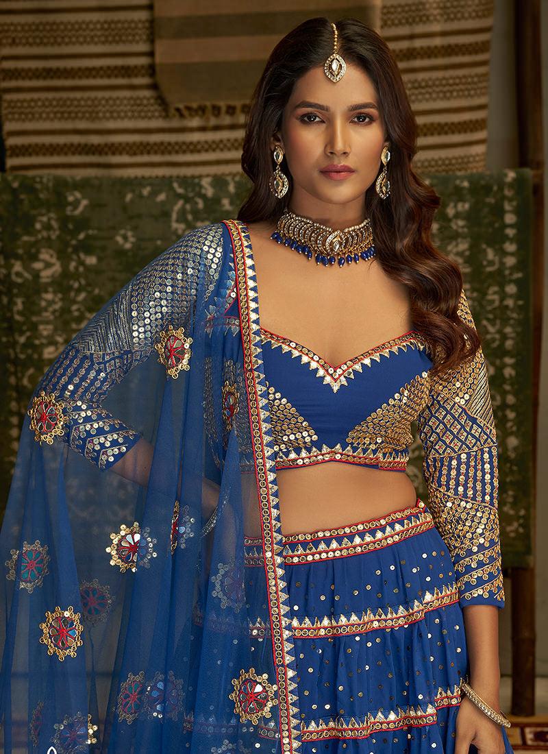 Mirror Work Royal Blue Lehenga Skirt Reliable