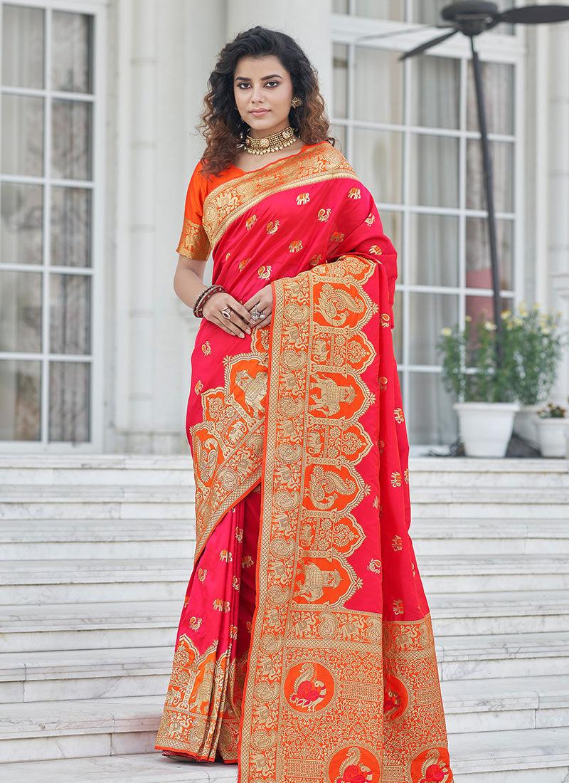 Phenomenal Pink Color Banarasi Silk Base Saree With Silk Weaving Popular Online