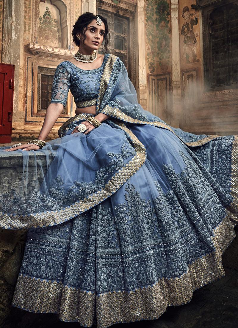 Remarkable Dark Grey Colored Soft Net Designer Flared Lehenga Choli Clearance Deals