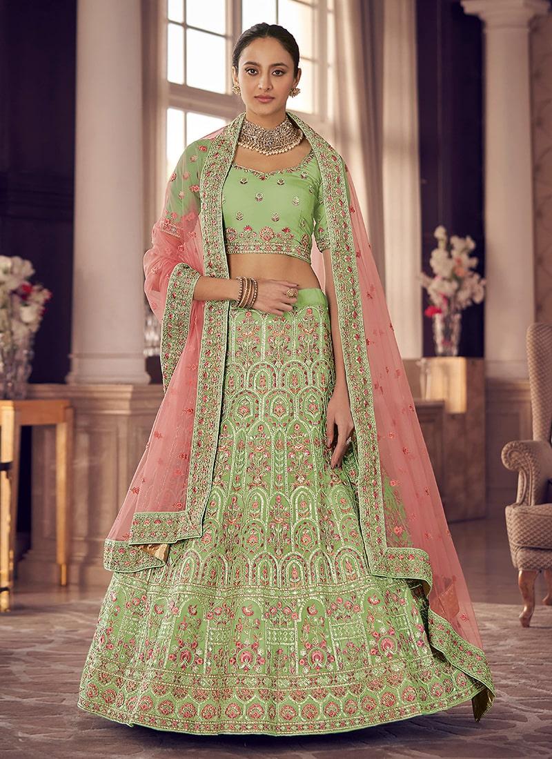 Heavy Work Bridesmaid Pista Kalidar Lehenga Choli Cheap Websites