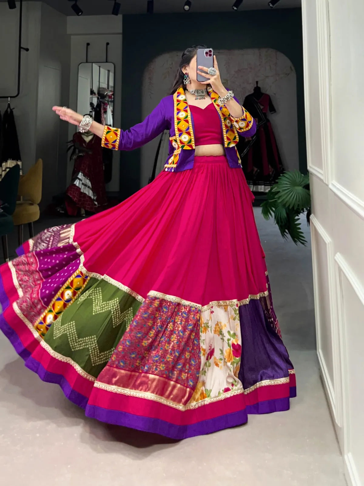 Elegant Pink Jacket Lehenga Choli For Navratri Professional Cheap Pice