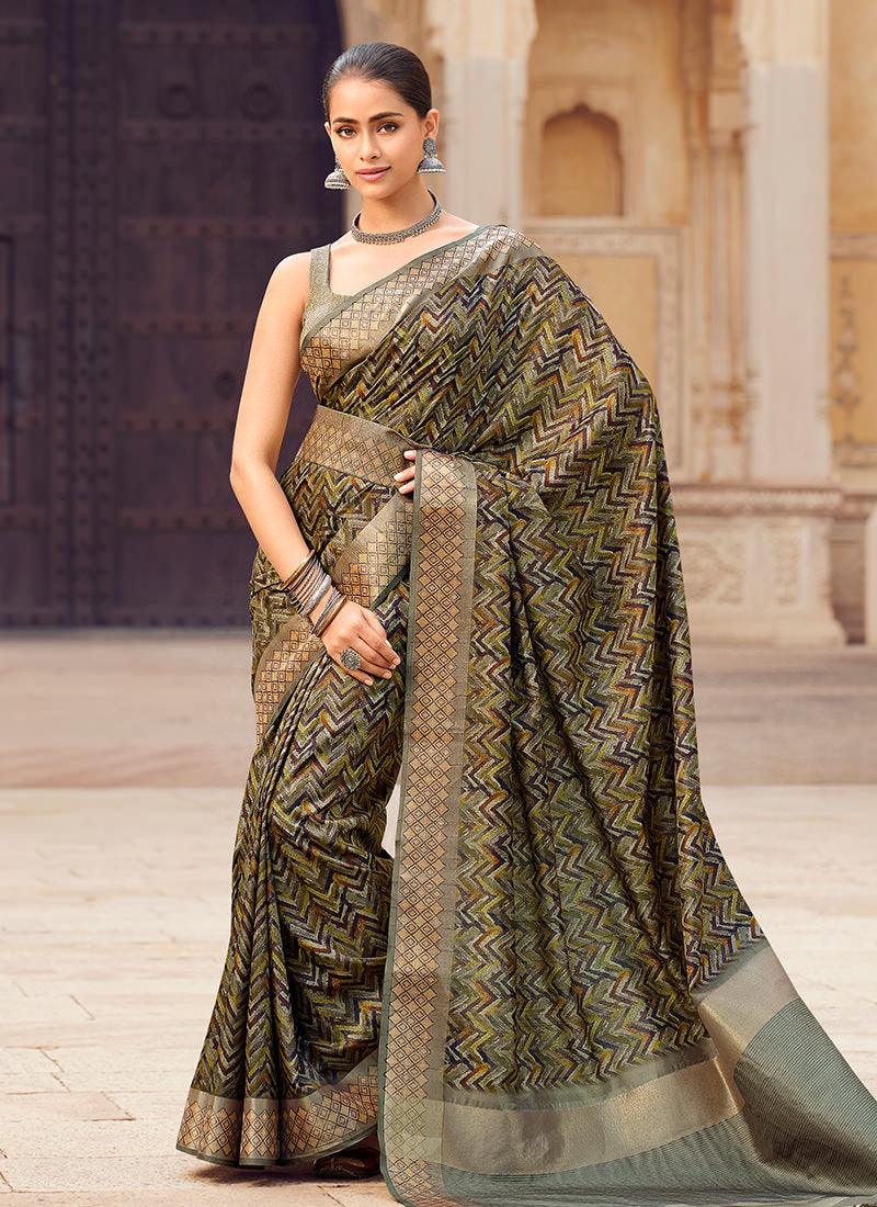 Digital Print Zig-Zag Pattern Silk Saree Buy Cheap Popular