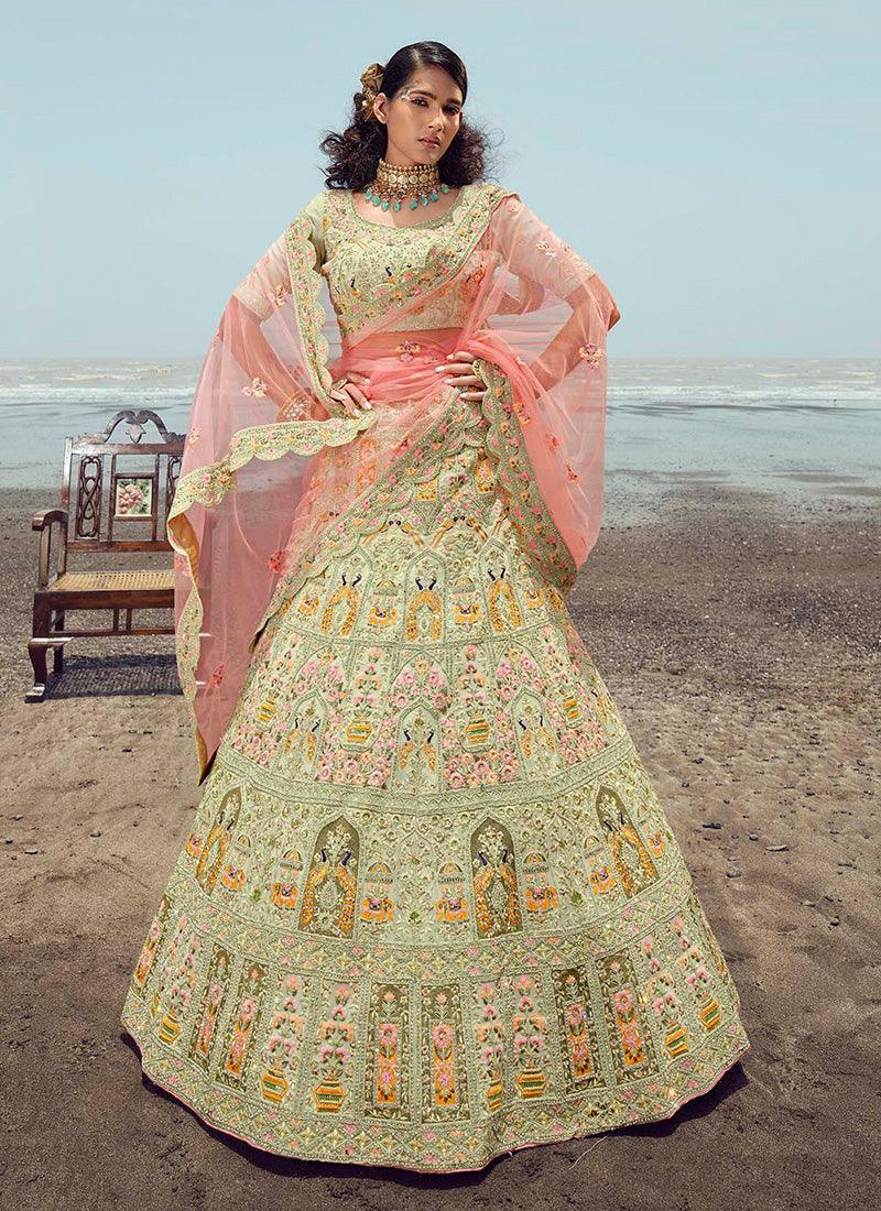 Heavy Work Green Georgette Lehenga Footlocker Finishline For Sale