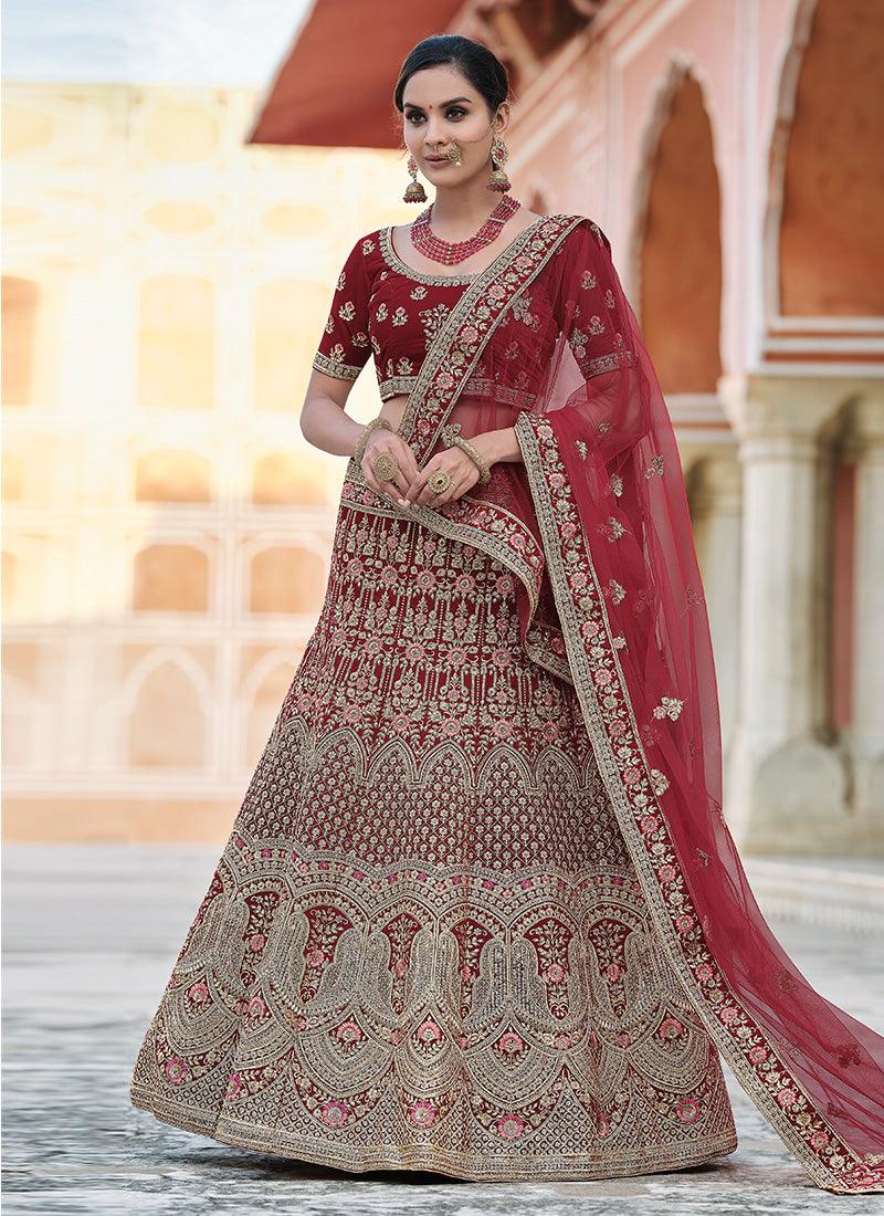 Wedding Wear Maroon Color Heavy Work Velvet Fabric A-Line Lehenga Cheap Sale Big Sale