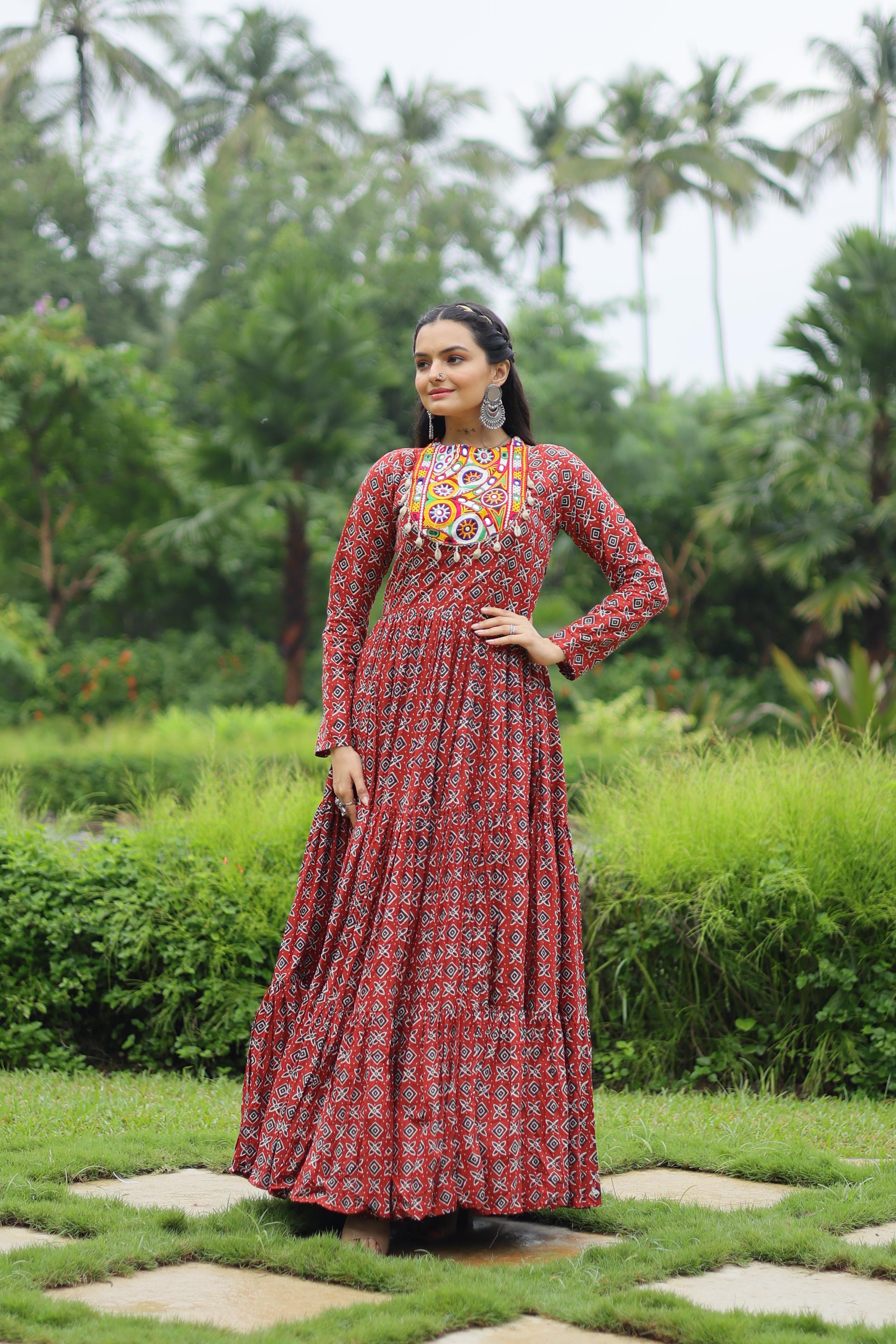 Fabulous and Comfortable Cotton Printed Navaratri Gown High Quality