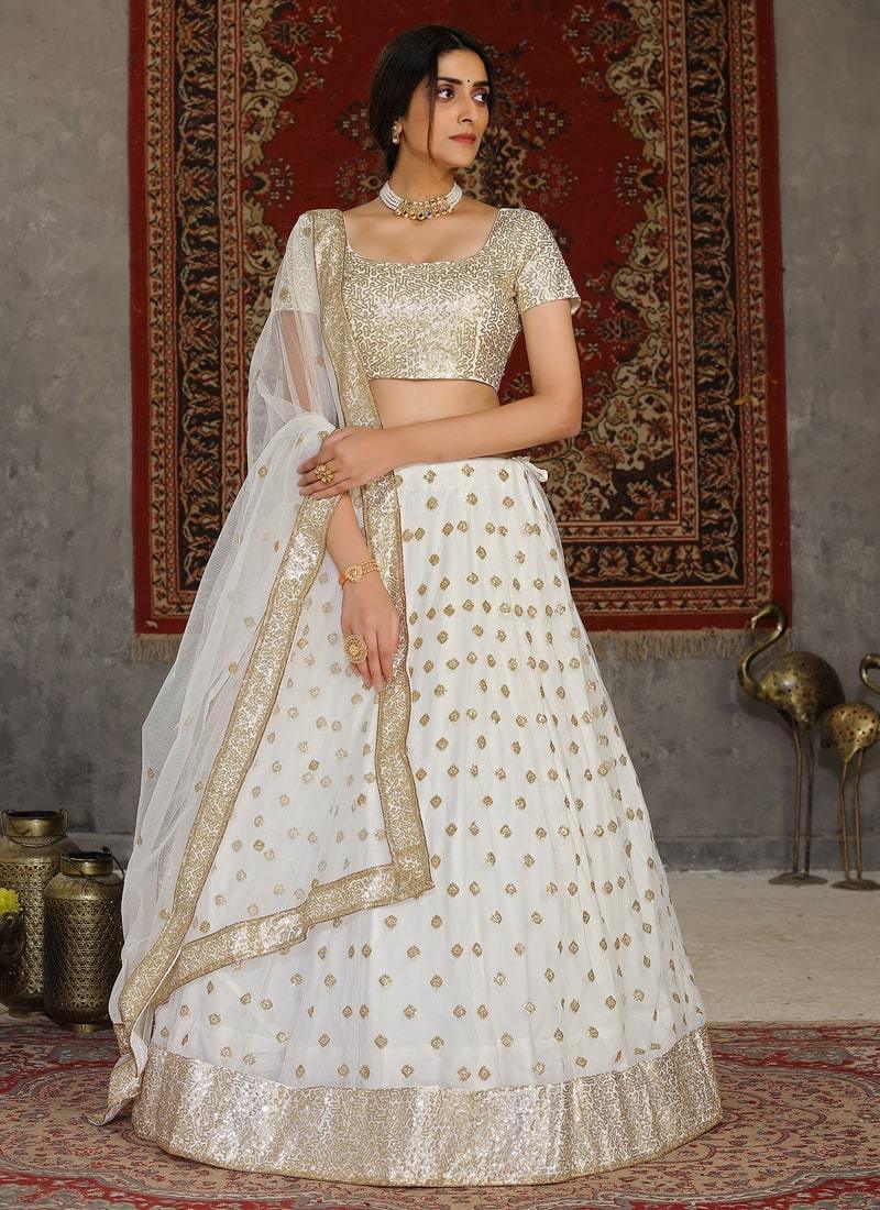 Trendy Look White Lehenga Choli With Sequins Work Blouse Outlet Fashion Style