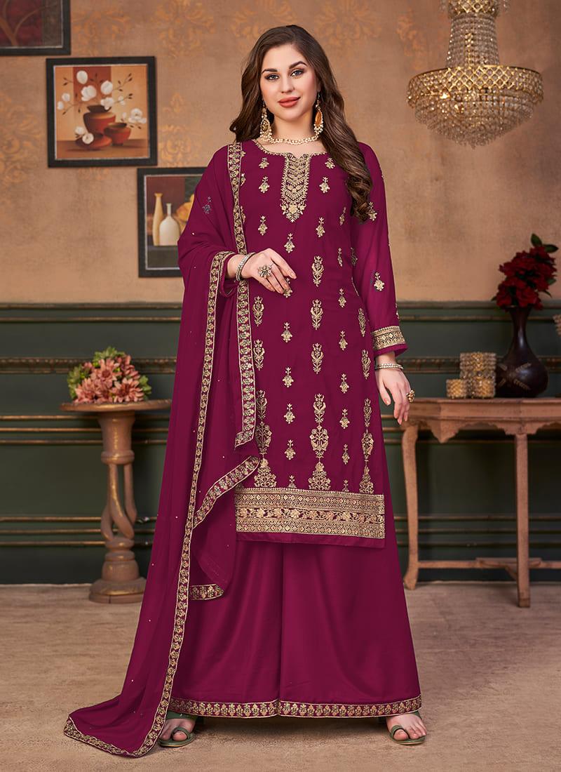 Maroon Palazzo Dress With Laced Dupatta Newest Cheap Pice