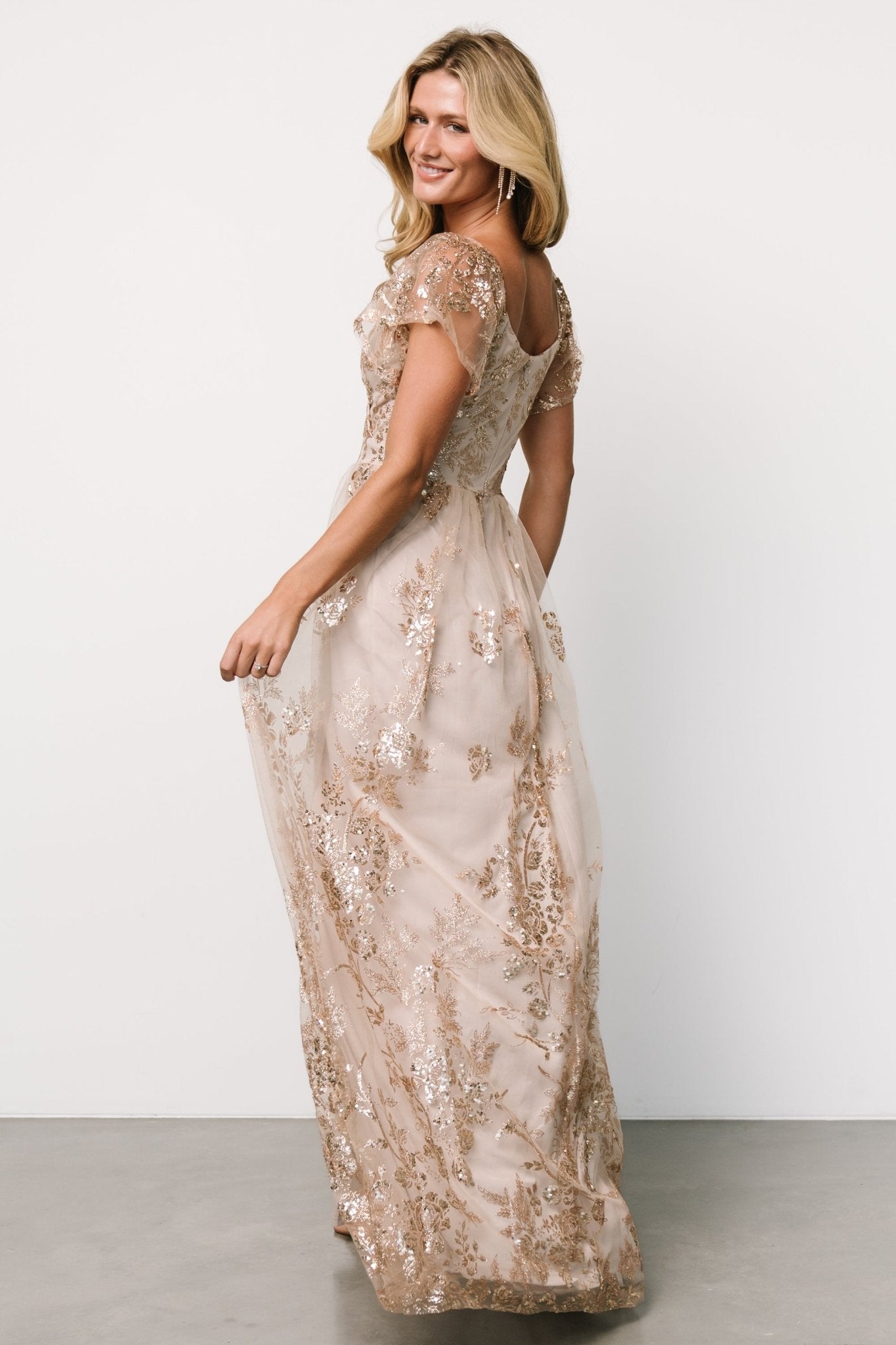 Corinne Shimmer Maxi Gown | Champagne Outlet Lowest Pice