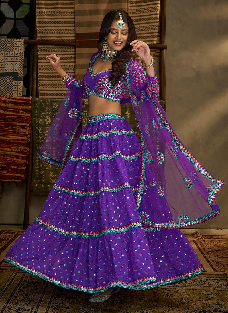 Sequins Work Purple Ghagra Choli Sale Cheap Pice