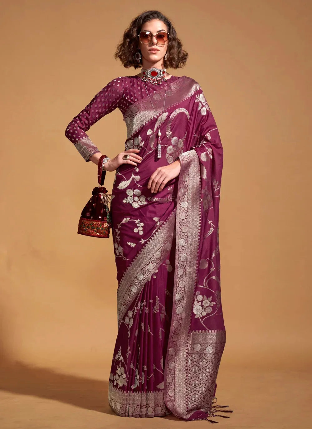 Trendy Hand Woven Designer Maroon Silk Saree Clearance Official Site