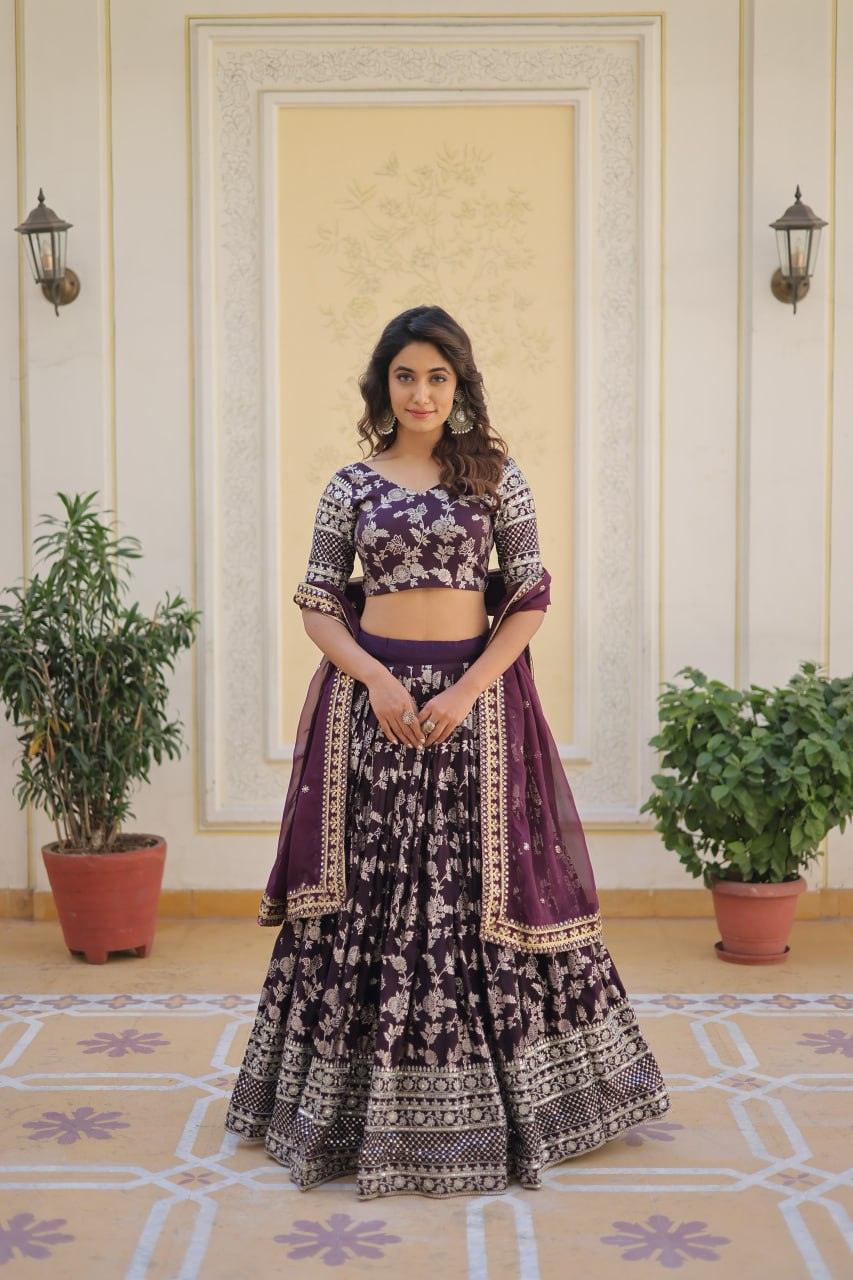 Marvelious Viscous Jacquard Sequins Embroidered Lehenga Choli Set Wholesale Pice For Sale