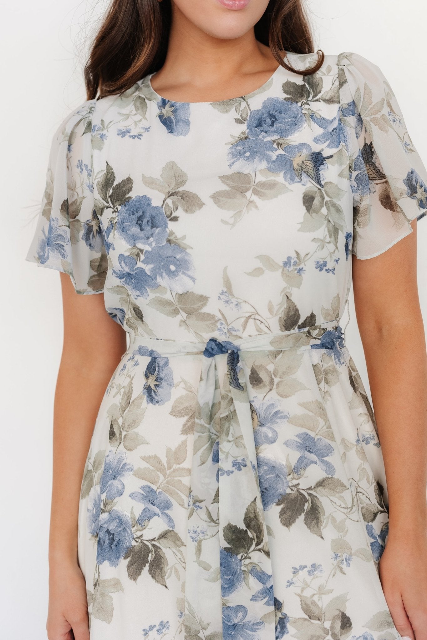 Naomi Short Sleeve Maxi Dress | Dusty Blue Floral Recommend Sale Online