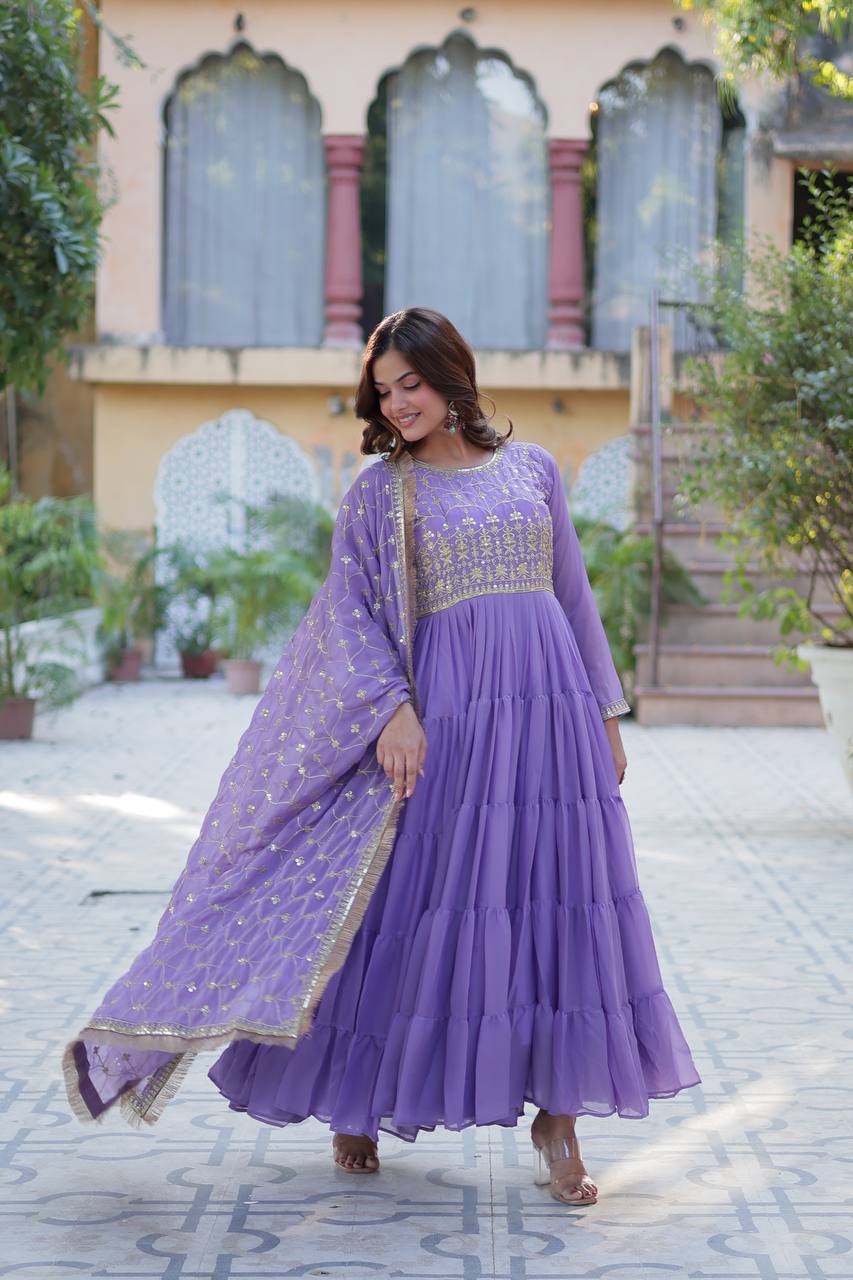 Designer Embroidered and Frilled Traditional Gown Cheap Sale Shop