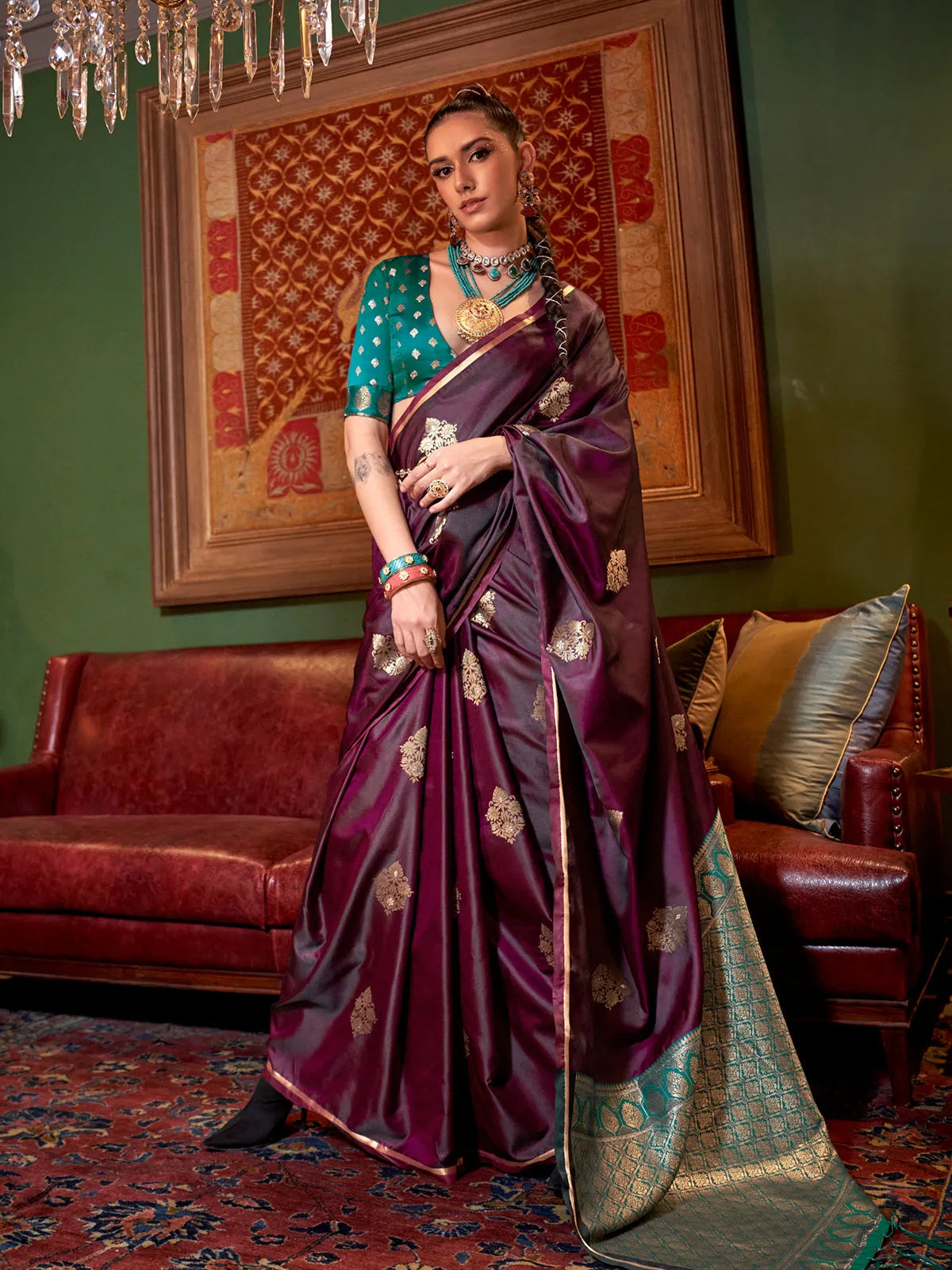 Wine Pure Satin Silk Designer Saree Buy Cheap Fake