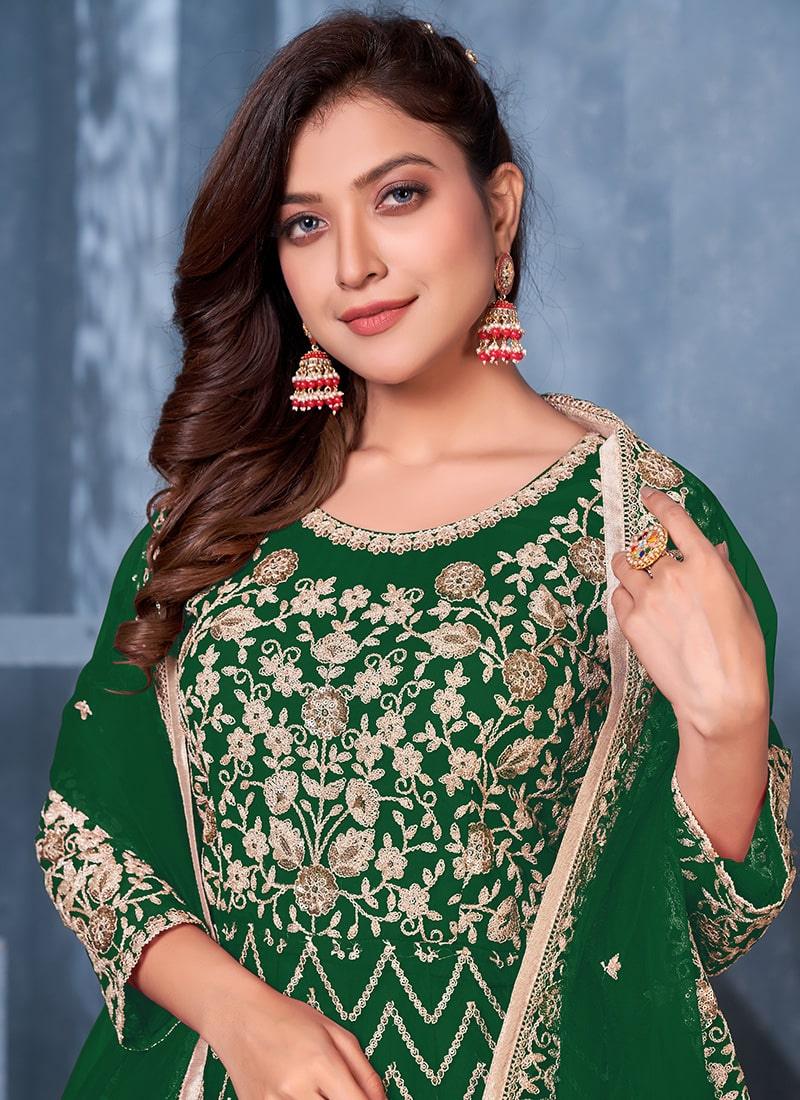 Green Color Soft Net Base Gown With Dori Work Clearance Pirce Sale