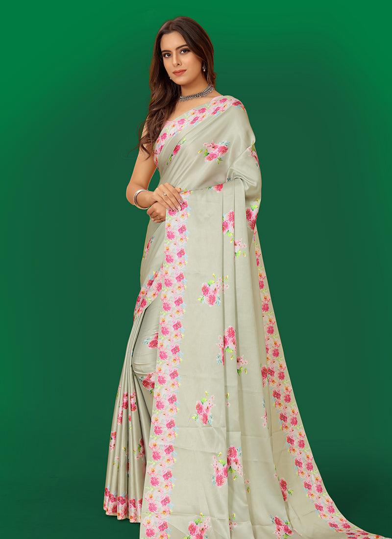 Cream Color Sleeveless Silk Saree Free Shipping Best