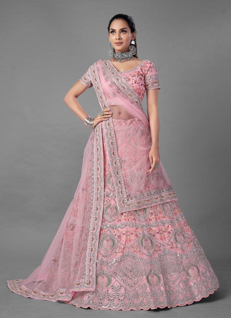 Glamorous Pink Color Soft Net Base With Wedding Wear Lehenga Choli Free Shipping Very Cheap