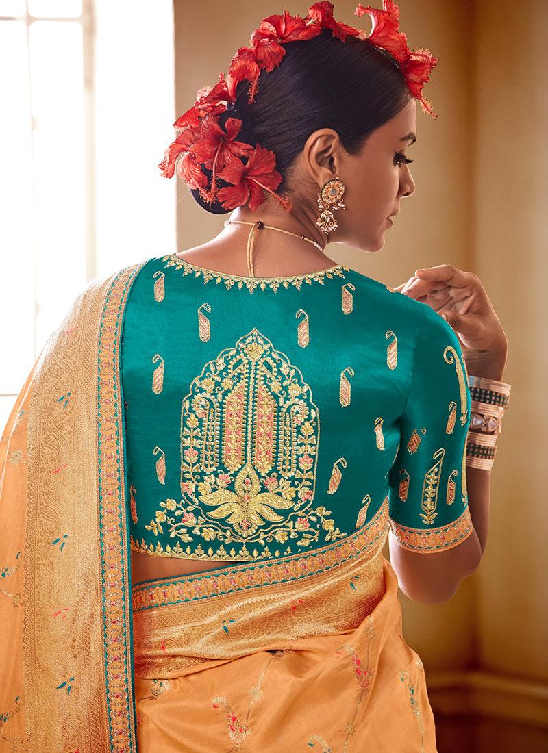 Embroidered Blouse Light Orange Silk Saree Great Deals Sale Online