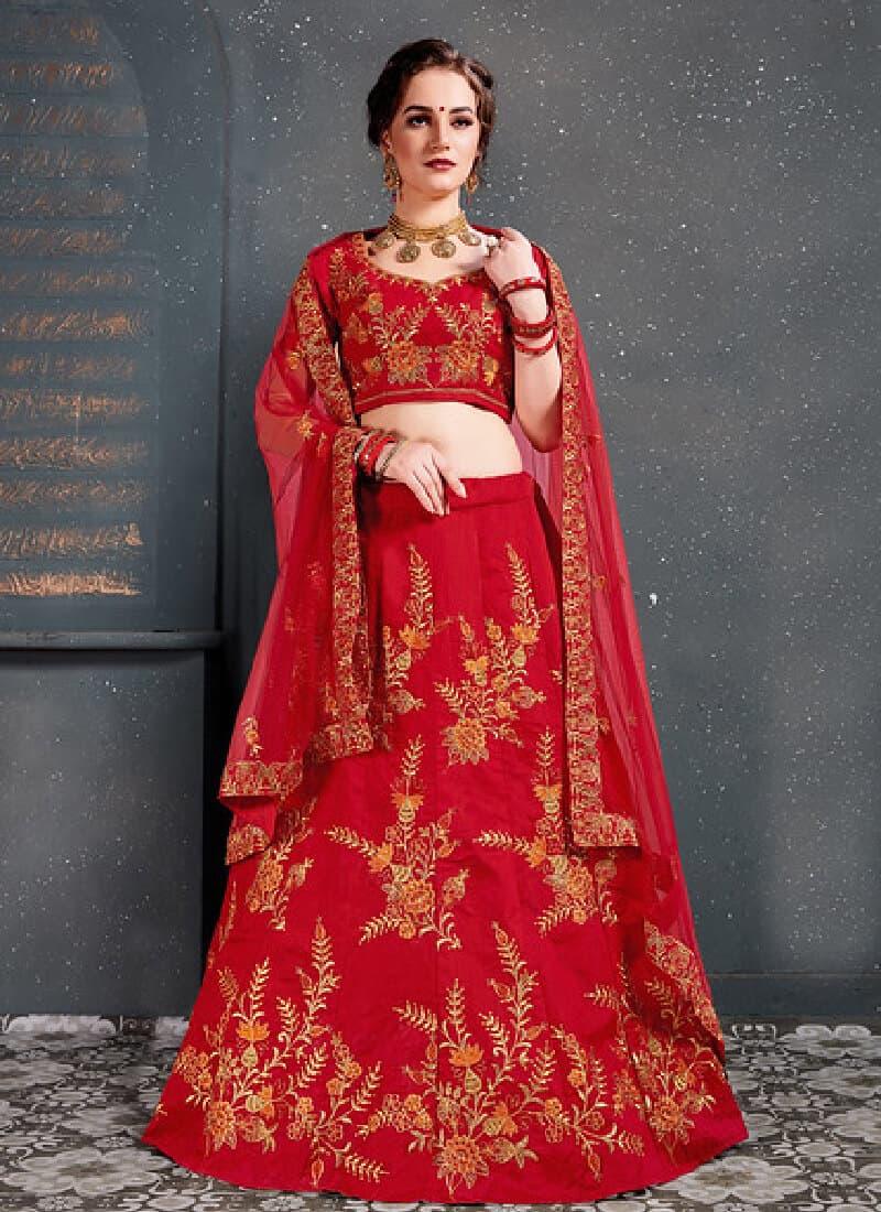 Marvelous Red Color With Silk Base Lehenga Choli Latest Collections Cheap Pice