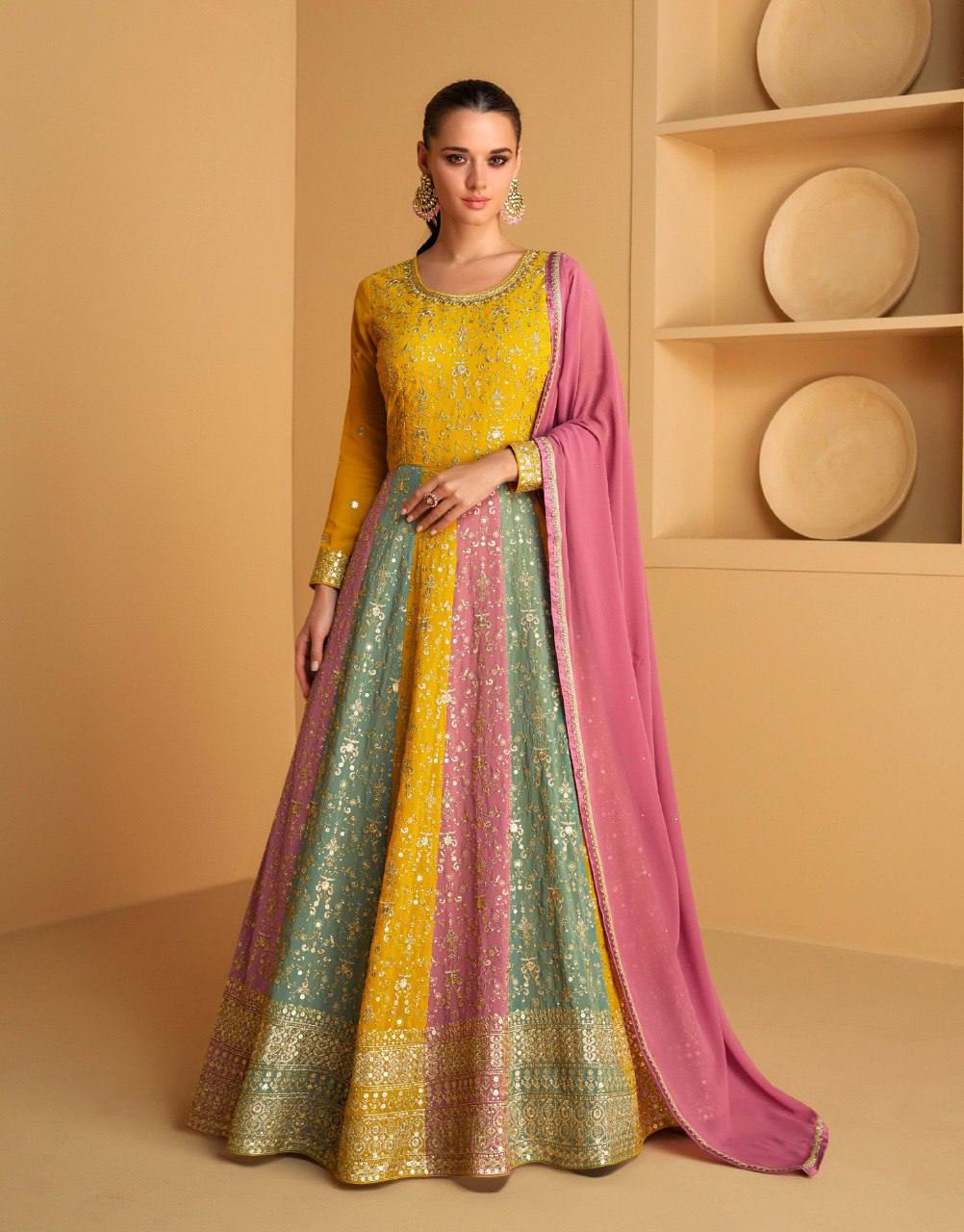 Radiating Multi Colored Faux Georgette Anarkali Gown Clearance Nicekicks