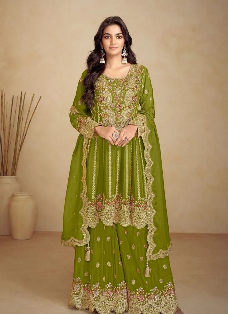 Designer and Classic Embroidered Pure Chinon Sharara Suits Buy Cheap Cheap